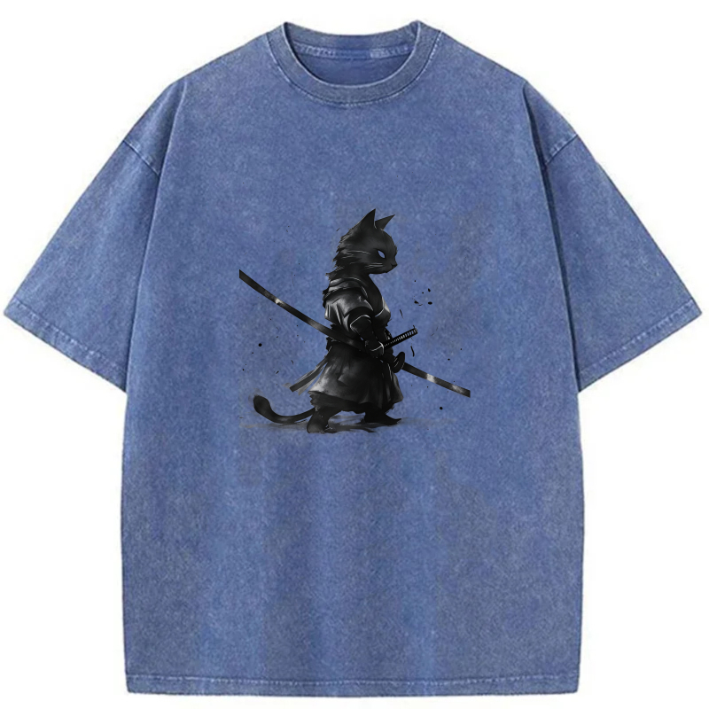 Cat Warrior With Sword Walking tshirt 100% cotton