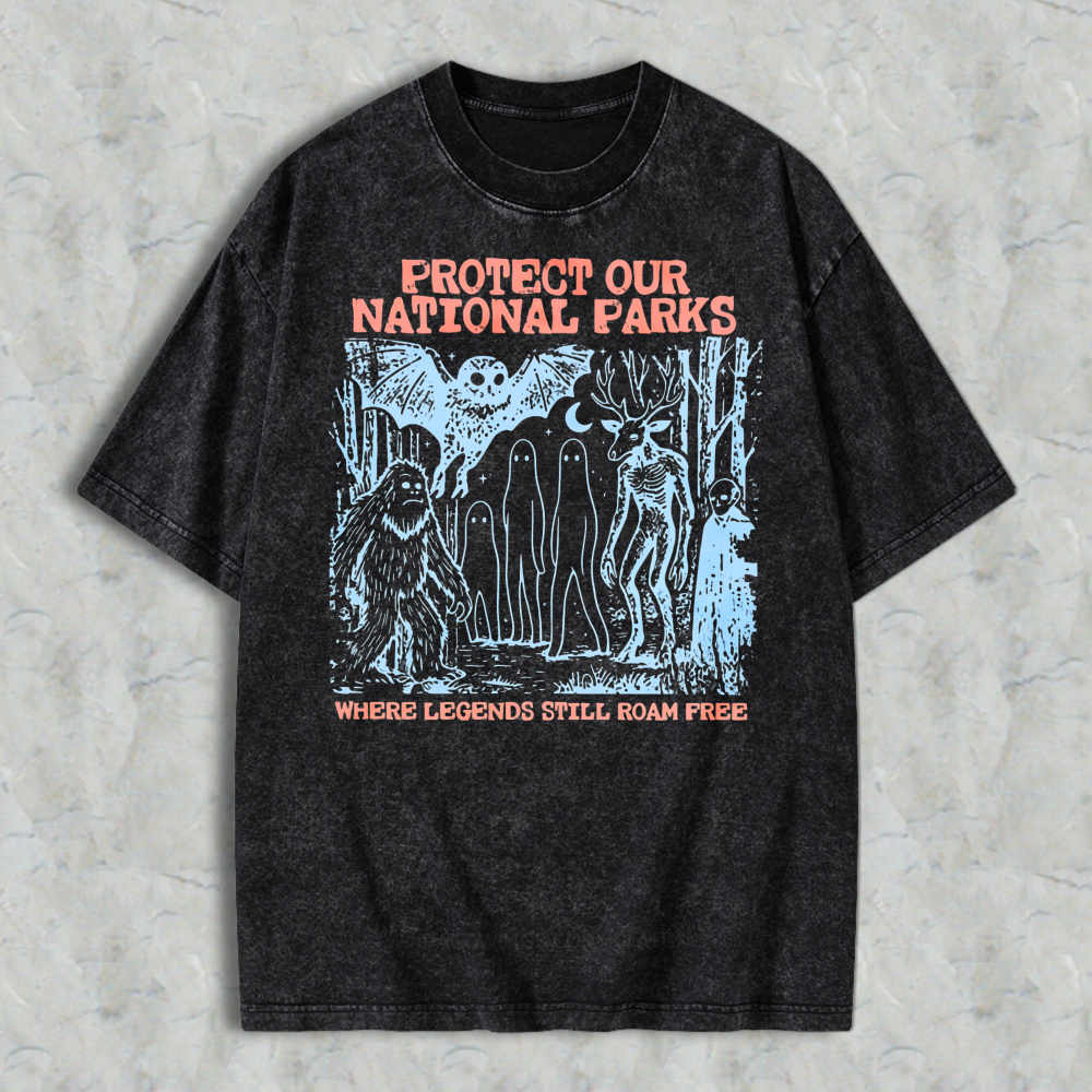 Protect Our National Parks Where Legends Still Roam Free Graphic Washed T-shirt