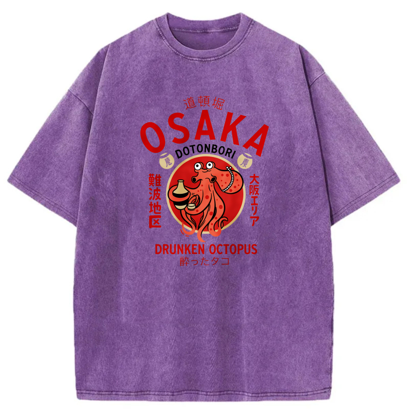 Osaka Dotonbori Drunken Octopus Pattern tshirt 100% cotton