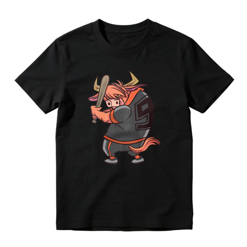 Cute Cartoon Baseball Player With Bat And Number 9 Jersey, Unisex Classic T-shirt