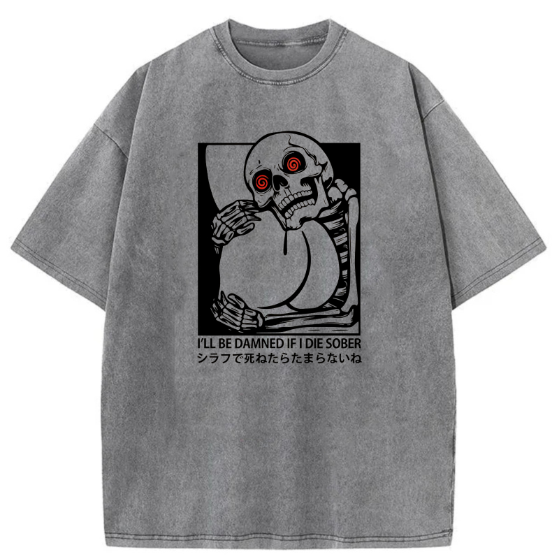 Skeleton With Red Eyes Holding Bottle tshirt 100% cotton