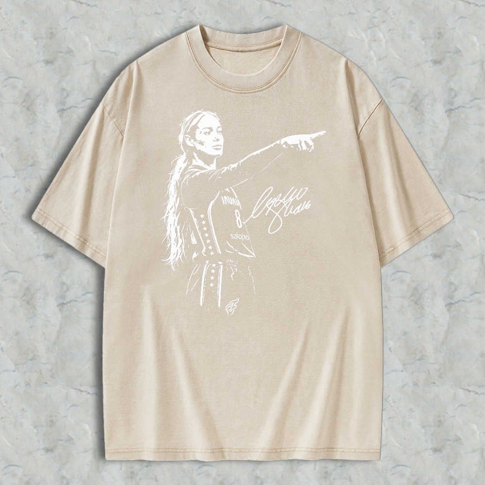 Women Basketball Player Pointing Gesture Signature Graphic Unisex Washed T-shirt
