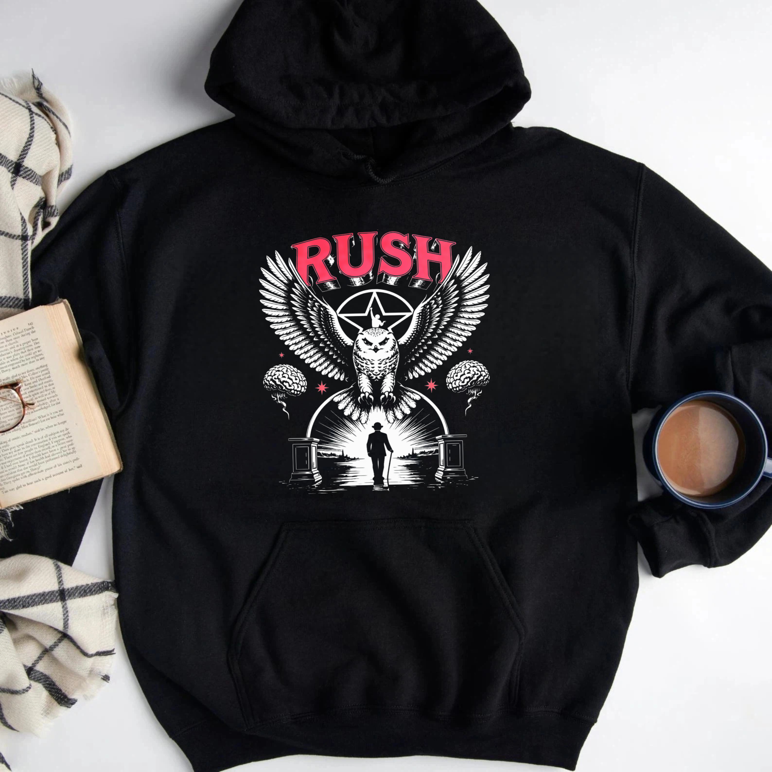 Rush Band Vintage Rock Music Owl Wing Graphic Sweatshirt