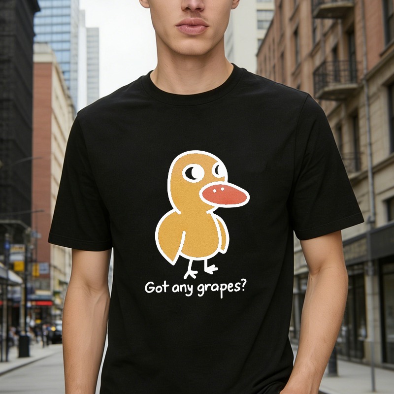Cute Cartoon Duck With Got Any Grapes Text Funny Animal Quote Graphic T-shirt