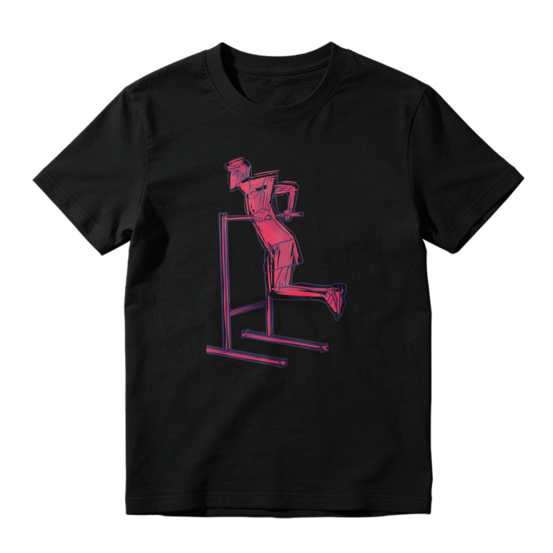 Pink Line Art Man Doing Dips Exercise On Parallel Bars, Unisex Classic T-shirt