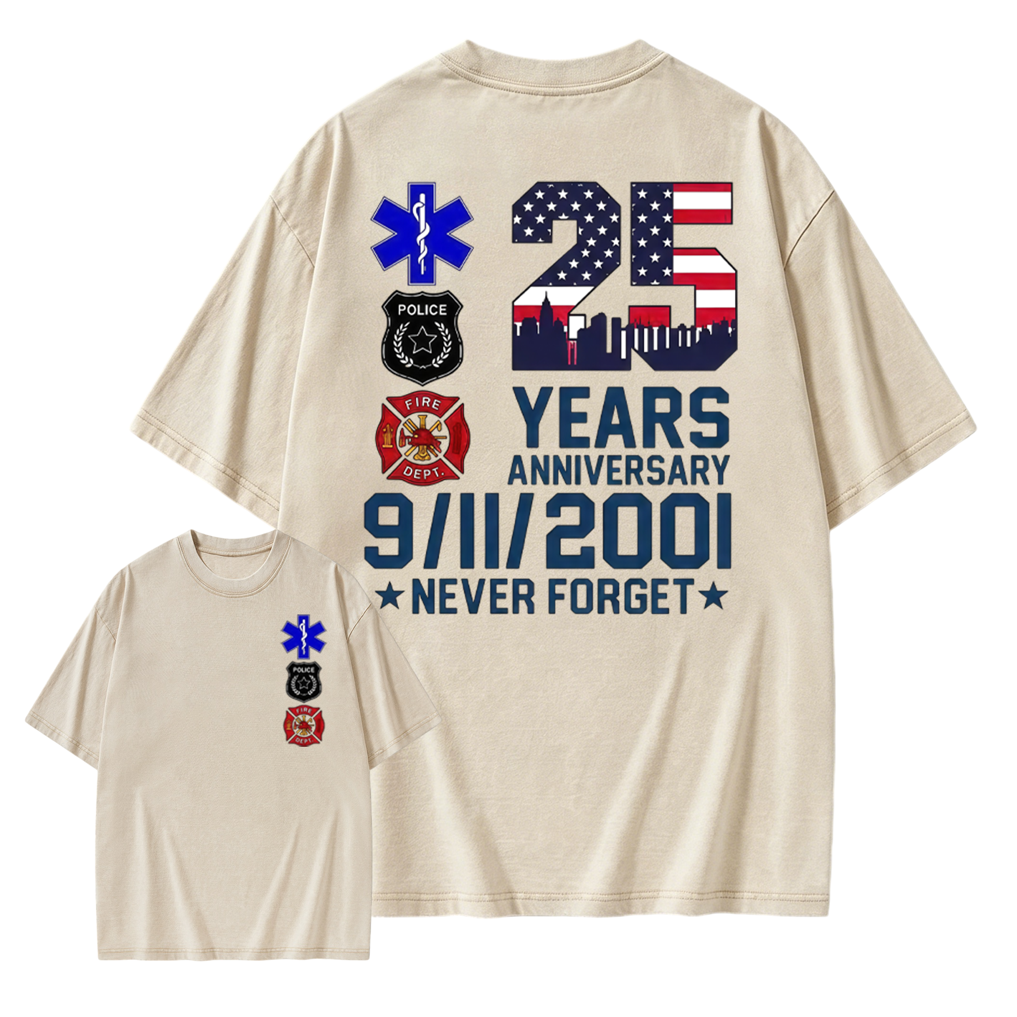 Unisex 9/11 25th Anniversary Memorial T-Shirt - Never Forget Graphic  Washed T-Shirt