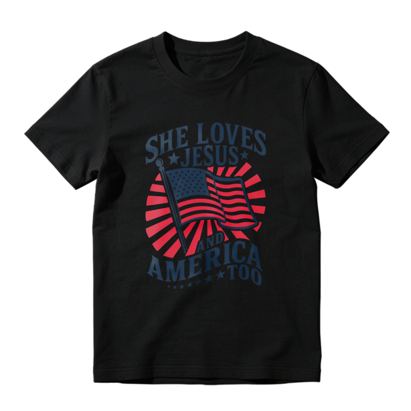 She Loves Jesus And America Too Flag Design T-shirt