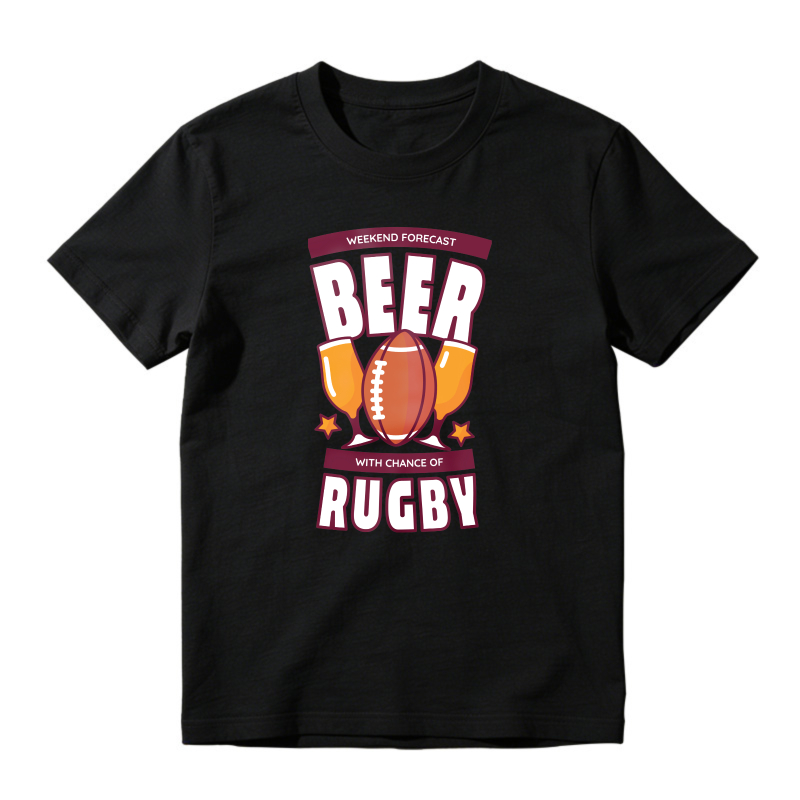 Weekend Forecast Beer With Chance Of Rugby Football And Beer Mugs Graphic, Unisex Classic T-shirt