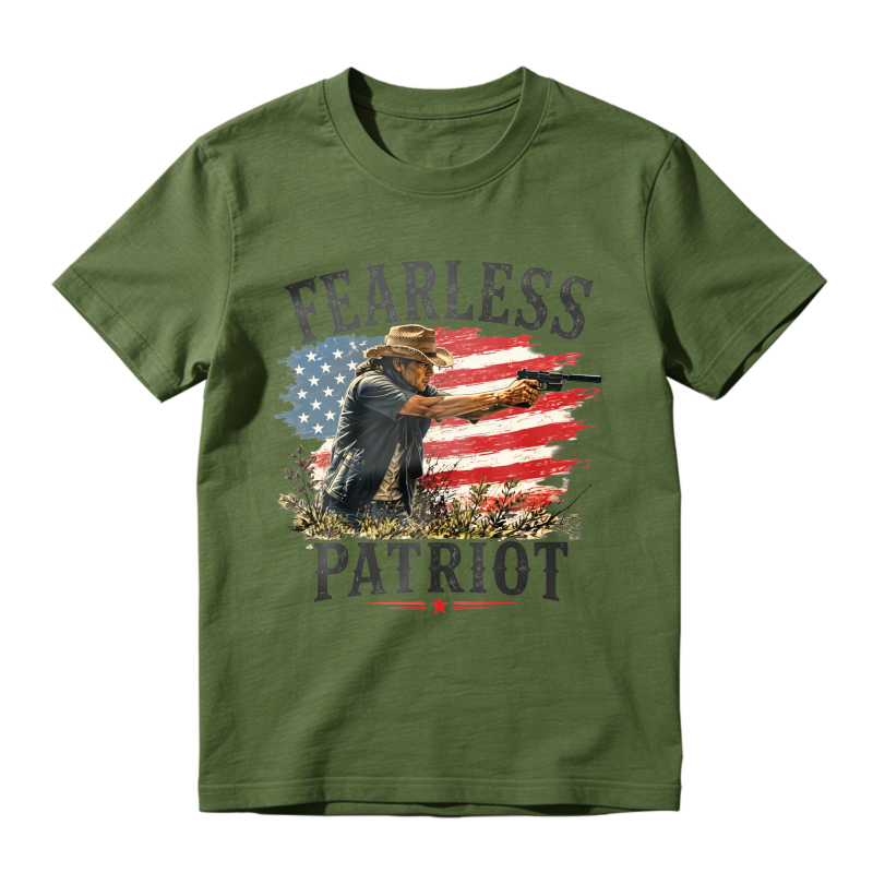 Fearless Patriot Graphic Tee Men’s American Flag Cowboy T-Shirt