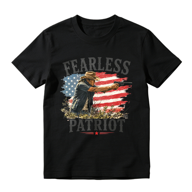 Fearless Patriot Graphic Tee Men’s American Flag Cowboy T-Shirt