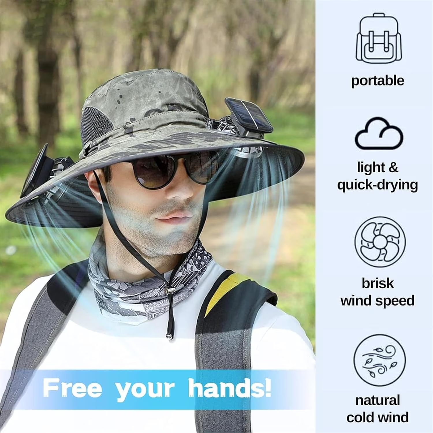 Fishing Hat with Fans, 2025 New Ultralight Solar Fan Sun Hat, Wide Brim Solar Fan Hat Outdoor Fishing UPF 50+