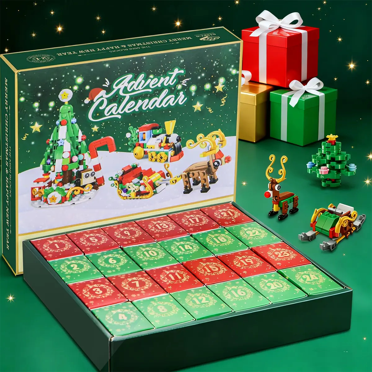 Christmas Advent Calendar Building Blocks | 24 Days Countdown Blind Box, 24-in-1 Xmas Bricks Kit, Santa & Christmas Tree Building Toy, Kids Holiday Gift