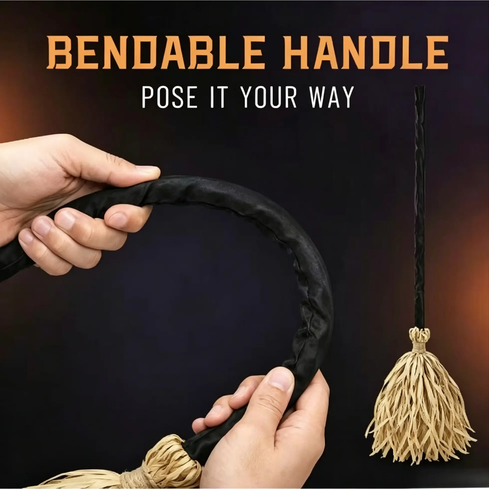 LED Glowing Motion-Activated Musical Raffia Witch Broom Decor, Indoor-Outdoor Halloween Party Ornament, Festive Holiday Home Supplies Gift