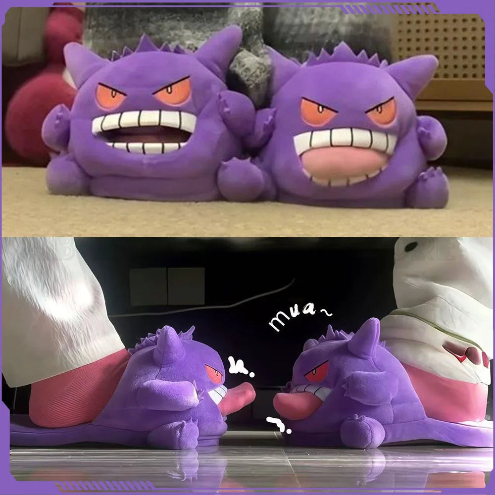 Gengar Open-Toe Plush Slippers Set, One Size Fits All Cute Cartoon Socks Gift
