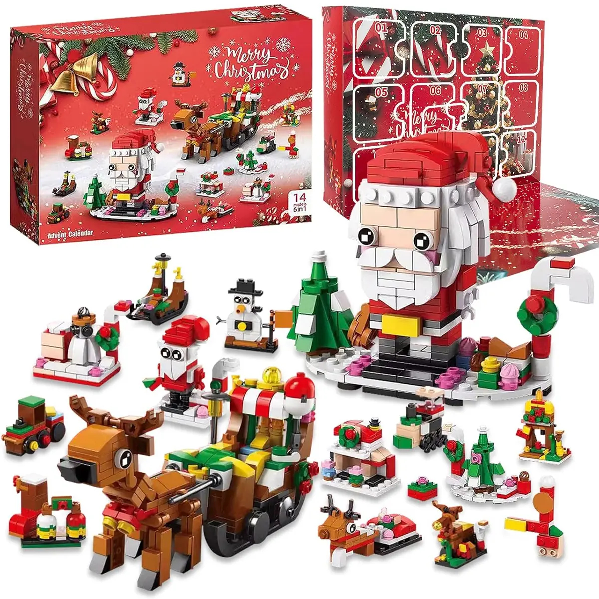Christmas Advent Calendar Building Blocks | 24 Days Countdown Blind Box, 24-in-1 Xmas Bricks Kit, Santa & Christmas Tree Building Toy, Kids Holiday Gift