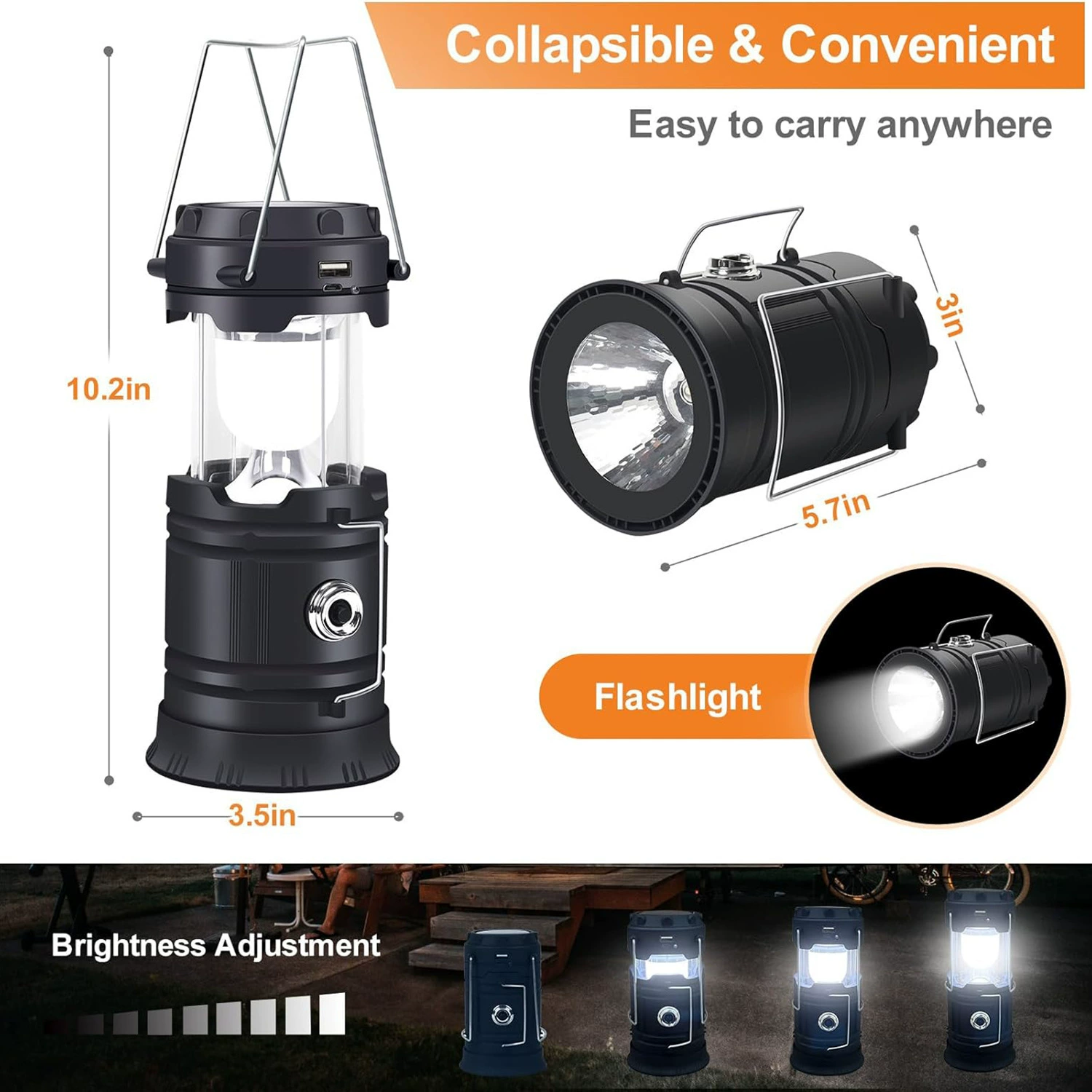 Solar Camping Lantern 4-Pack Rechargeable LED