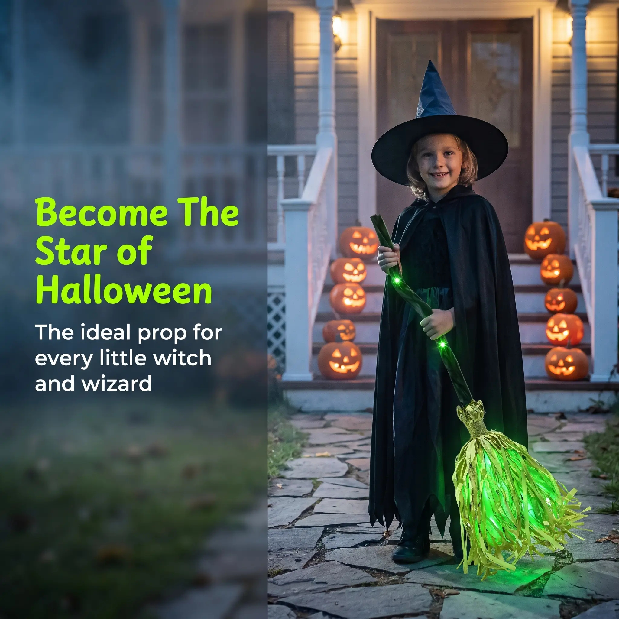 LED Glowing Motion-Activated Musical Raffia Witch Broom Decor, Indoor-Outdoor Halloween Party Ornament, Festive Holiday Home Supplies Gift