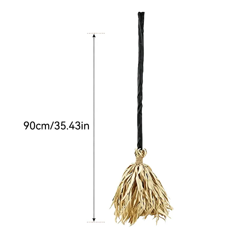 LED Glowing Motion-Activated Musical Raffia Witch Broom Decor, Indoor-Outdoor Halloween Party Ornament, Festive Holiday Home Supplies Gift