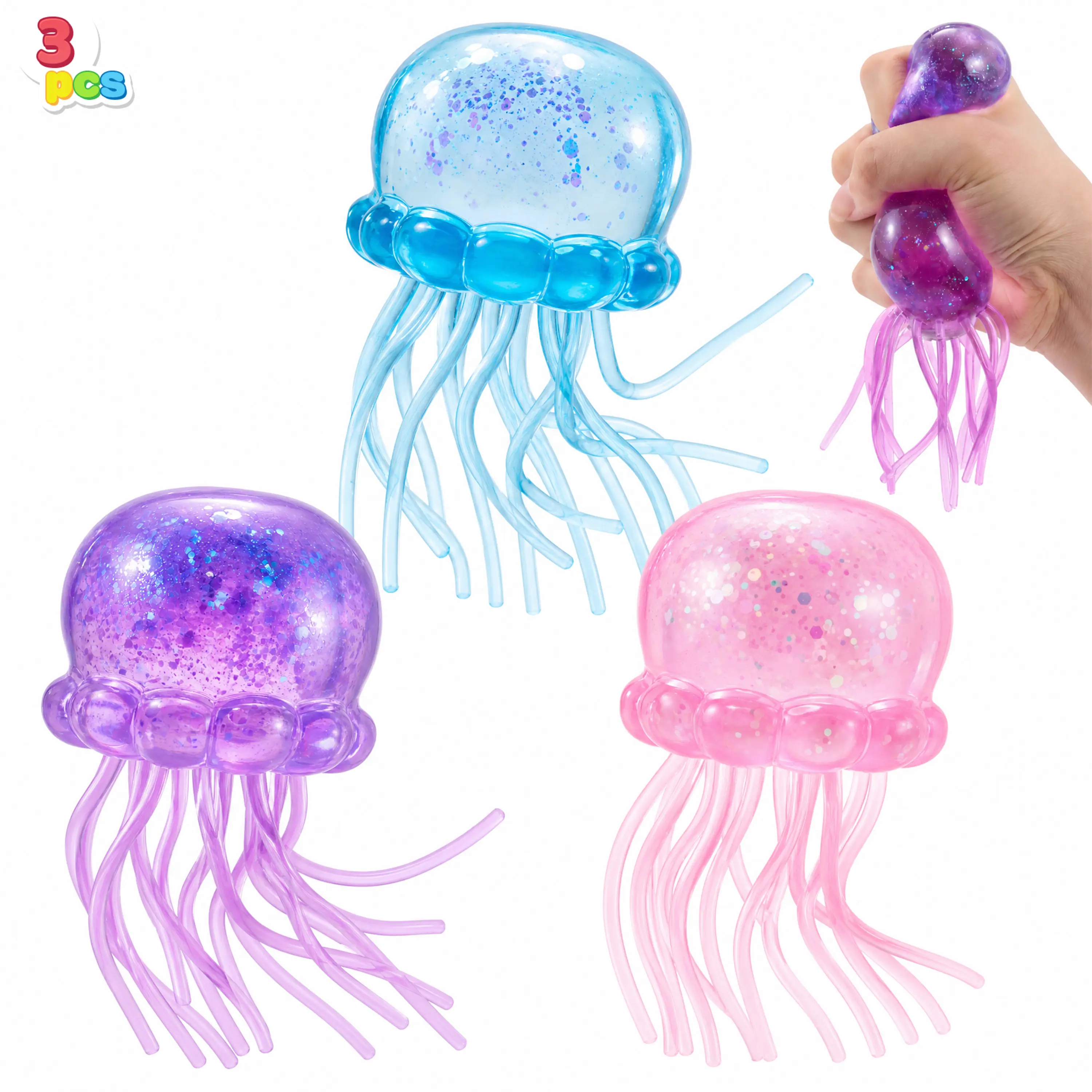  Stress Relief Toys, Jellyfish Glitter Squishy Toy, Slow Rising Toy for Kids & Adults, Anxiety Relief Fidget Sensory Toy, Soft Squeeze Decompression Dough for Adults Gifts, Party Favors, Office Desk Decorations
