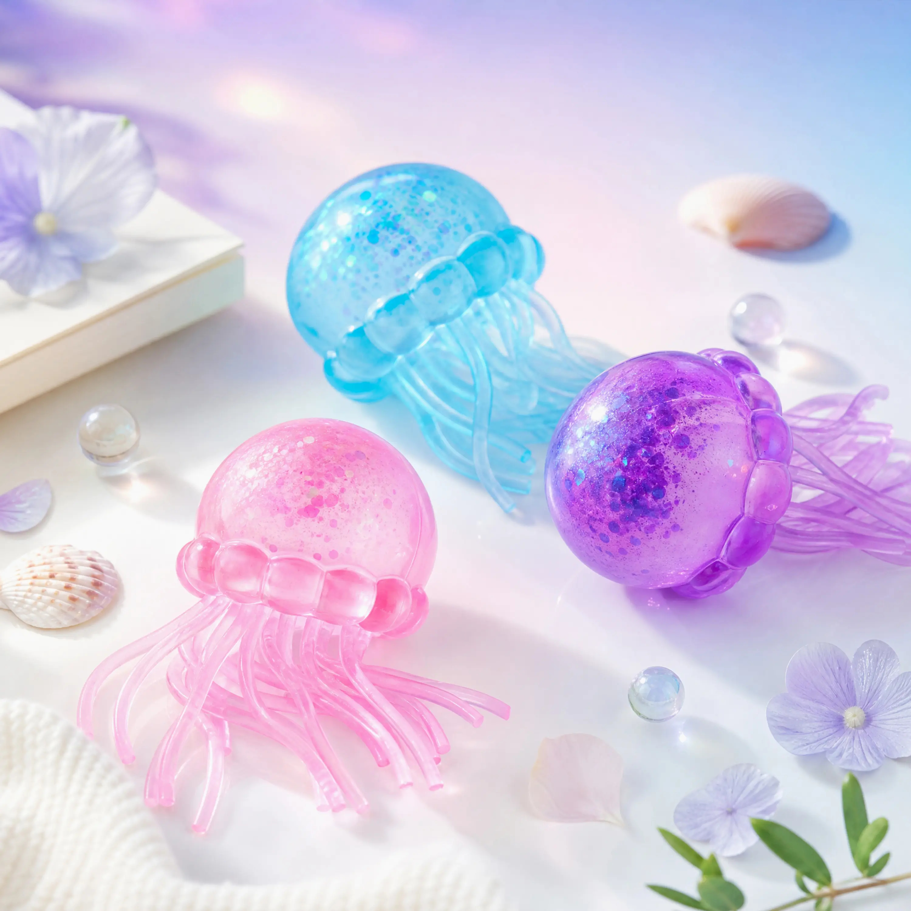  Stress Relief Toys, Jellyfish Glitter Squishy Toy, Slow Rising Toy for Kids & Adults, Anxiety Relief Fidget Sensory Toy, Soft Squeeze Decompression Dough for Adults Gifts, Party Favors, Office Desk Decorations