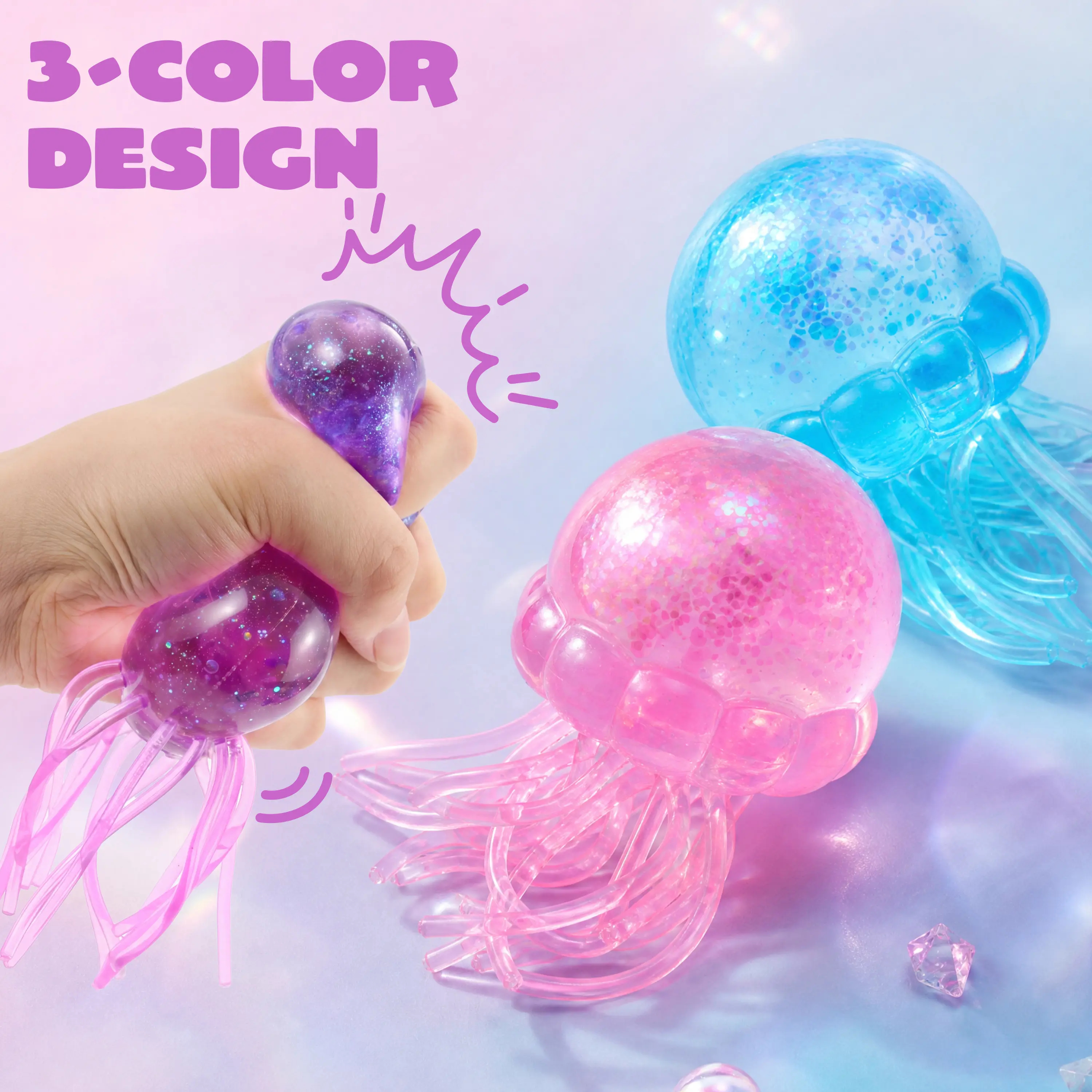  Stress Relief Toys, Jellyfish Glitter Squishy Toy, Slow Rising Toy for Kids & Adults, Anxiety Relief Fidget Sensory Toy, Soft Squeeze Decompression Dough for Adults Gifts, Party Favors, Office Desk Decorations