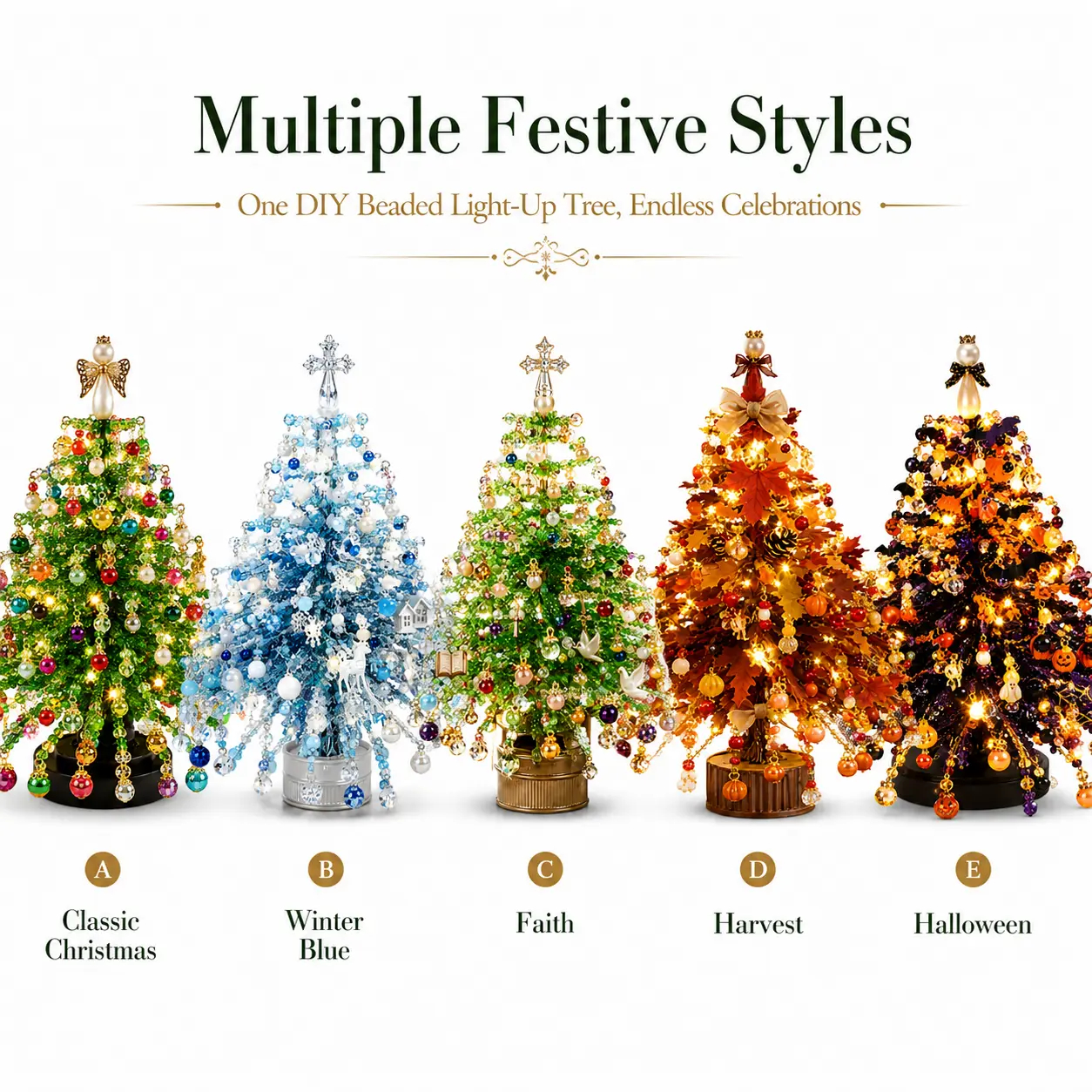 DIY Beaded Christmas Tree Kit, Hand‑Made Mini Crystal Bead Xmas Tree Craft Set, Complete Christmas Decoration Making Supplies with Beads, Angel Tree Topper, Base & Accessories, Tabletop Holiday Ornament, Fun DIY Project, Ideal Christmas Gift for Kids & Fa