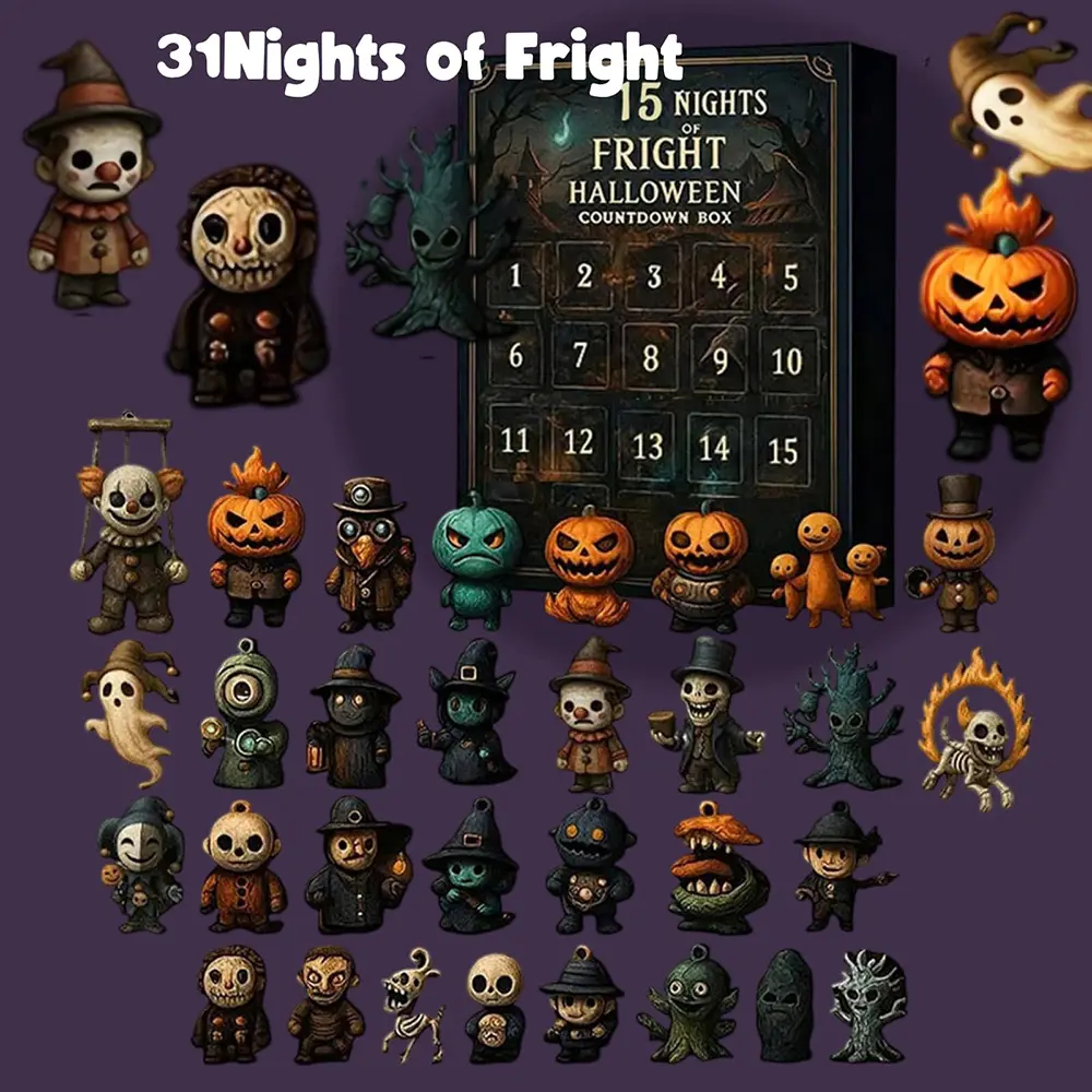 31 Nights of Fright Halloween Countdown Box 2026 - Halloween Spooky Advent Calendar Gift Set with Collectible Horror Figurines, Scary Ornaments & Party Decor for Adults, Teens, Haunted House Fans