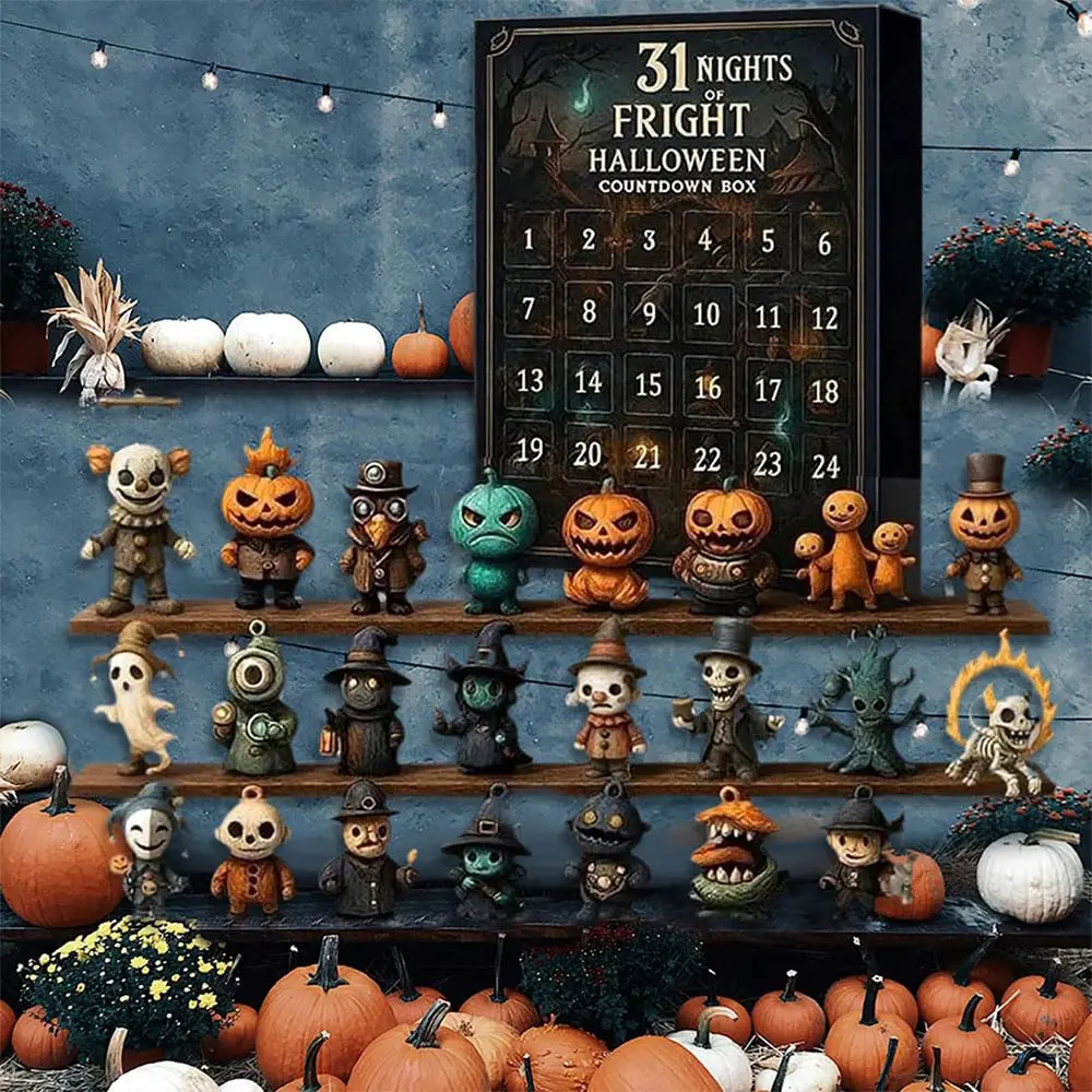 31 Nights of Fright Halloween Countdown Box 2026 - Halloween Spooky Advent Calendar Gift Set with Collectible Horror Figurines, Scary Ornaments & Party Decor for Adults, Teens, Haunted House Fans