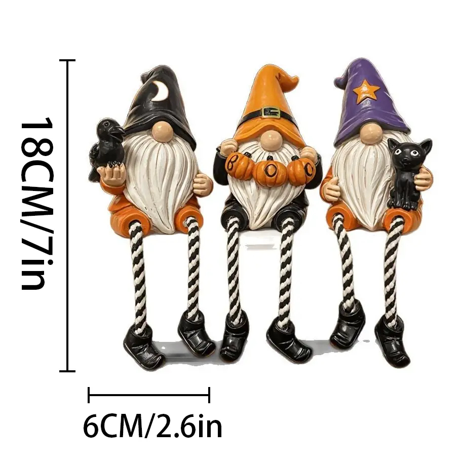 Spooky Halloween Gnome Ornaments Set, Hand-Painted Resin Figurines with Crow, Pumpkin, Black Cat Designs, Cute Fall Table Decor for Home Mantel Shelf - Ideal Gift for Indoor Recreation