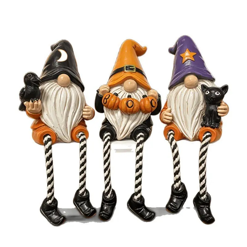 Spooky Halloween Gnome Ornaments Set, Hand-Painted Resin Figurines with Crow, Pumpkin, Black Cat Designs, Cute Fall Table Decor for Home Mantel Shelf - Ideal Gift for Indoor Recreation