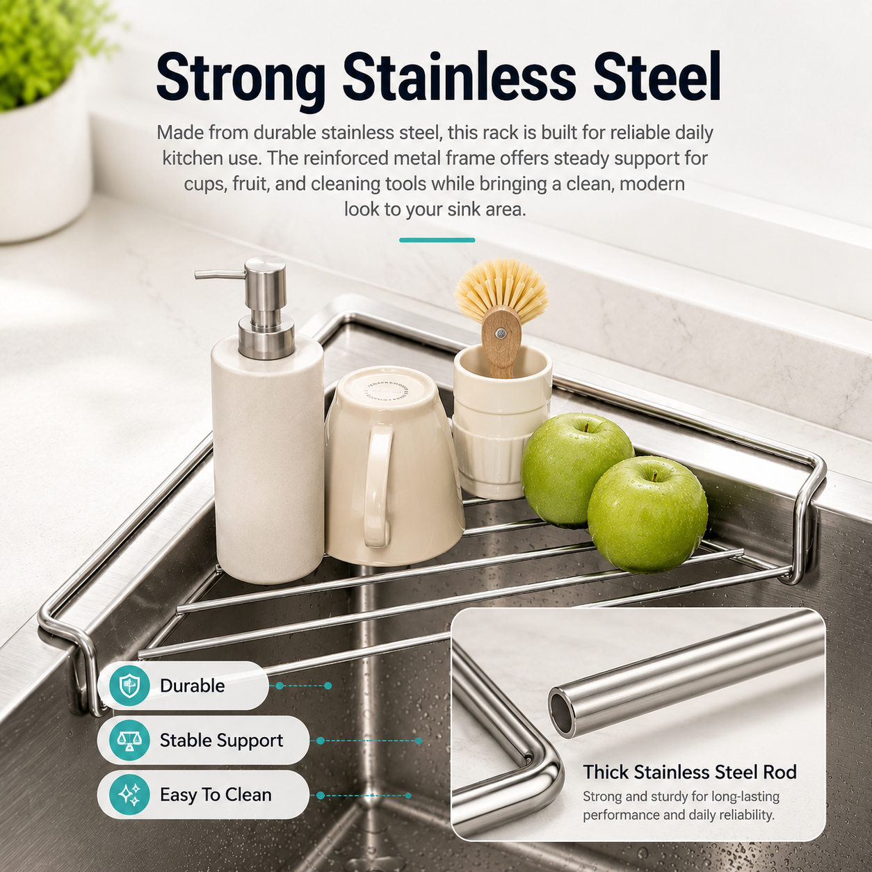 🧼 304 Stainless Steel Triangle Sink Corner Rack, Open Drainage Kitchen Sink Organizer for Sponge Dishcloth