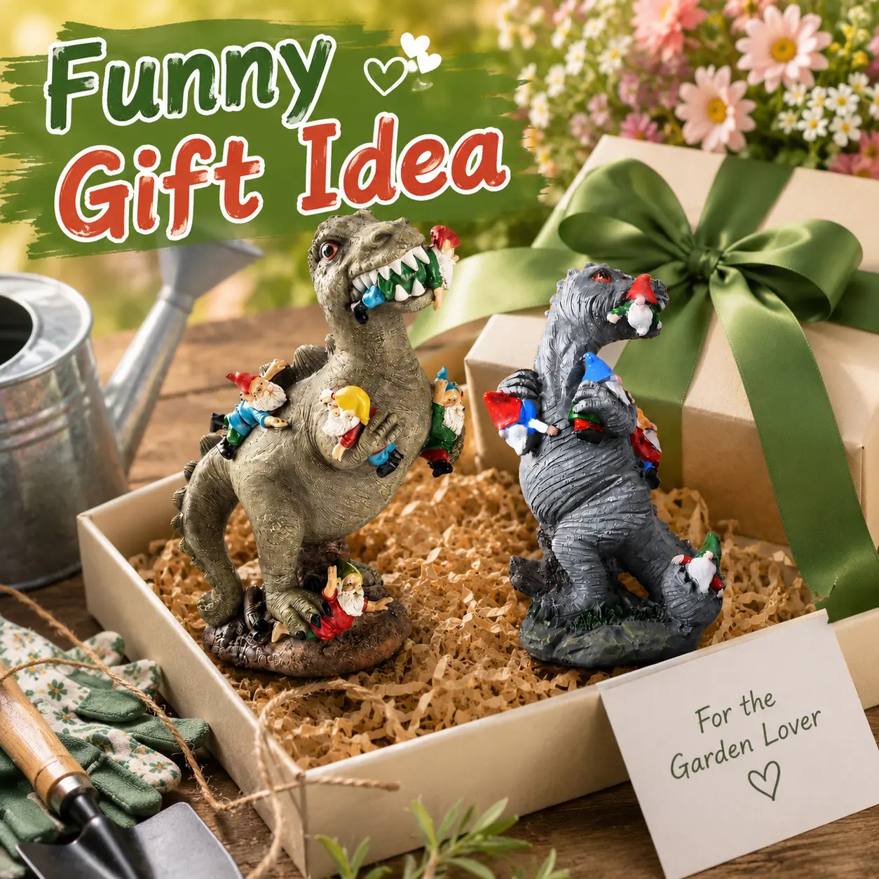 Dinosaur-themed garden decorations, creative cute gnome and dinosaur garden decor, resin craft, home garden decoration, garden gnome statues sports event souvenir