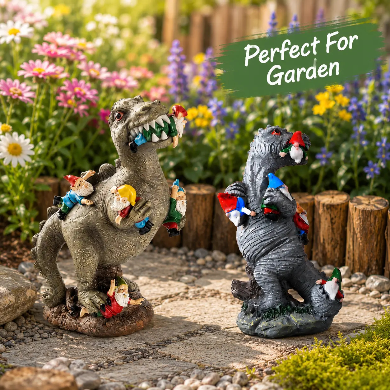 Dinosaur-themed garden decorations, creative cute gnome and dinosaur garden decor, resin craft, home garden decoration, garden gnome statues sports event souvenir