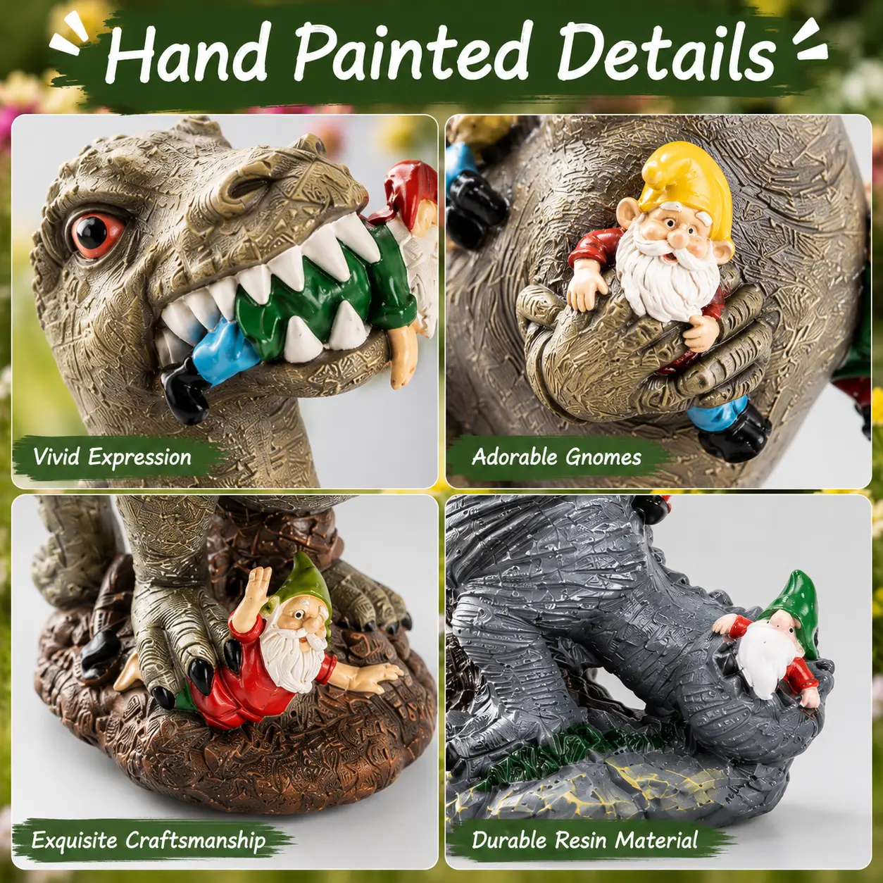 Dinosaur-themed garden decorations, creative cute gnome and dinosaur garden decor, resin craft, home garden decoration, garden gnome statues sports event souvenir