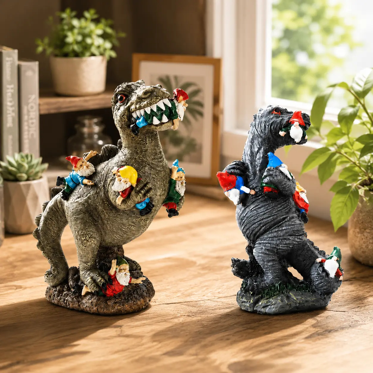Dinosaur-themed garden decorations, creative cute gnome and dinosaur garden decor, resin craft, home garden decoration, garden gnome statues sports event souvenir