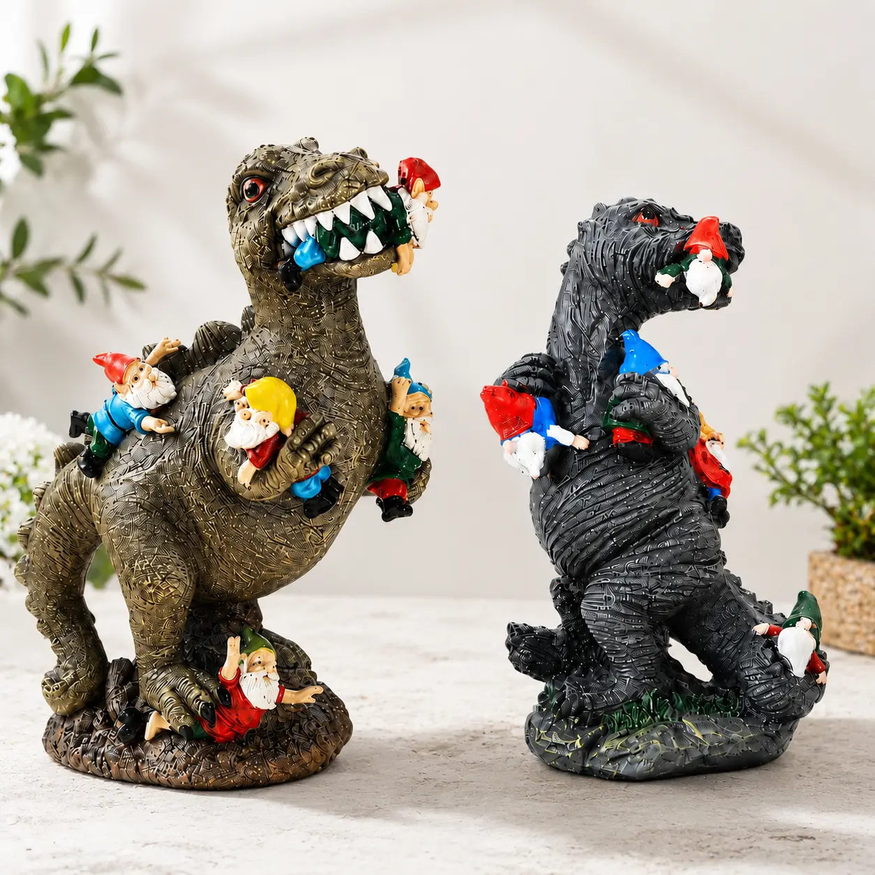 Dinosaur-themed garden decorations, creative cute gnome and dinosaur garden decor, resin craft, home garden decoration, garden gnome statues sports event souvenir