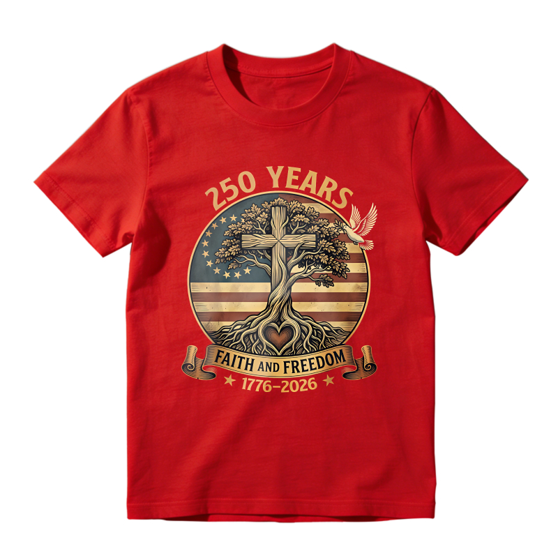 250 Years Faith And Freedom Tree Cross American Flag Unisex Classic T-shirt