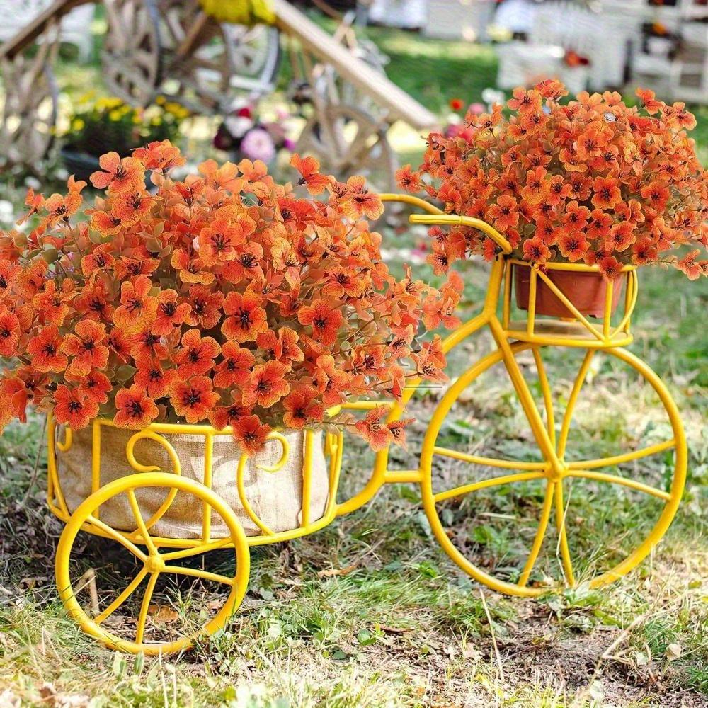 12 Bundles Orange Faux Fall Mums, UV Resistant Artificial Outdoor Flowers for Porch Planters