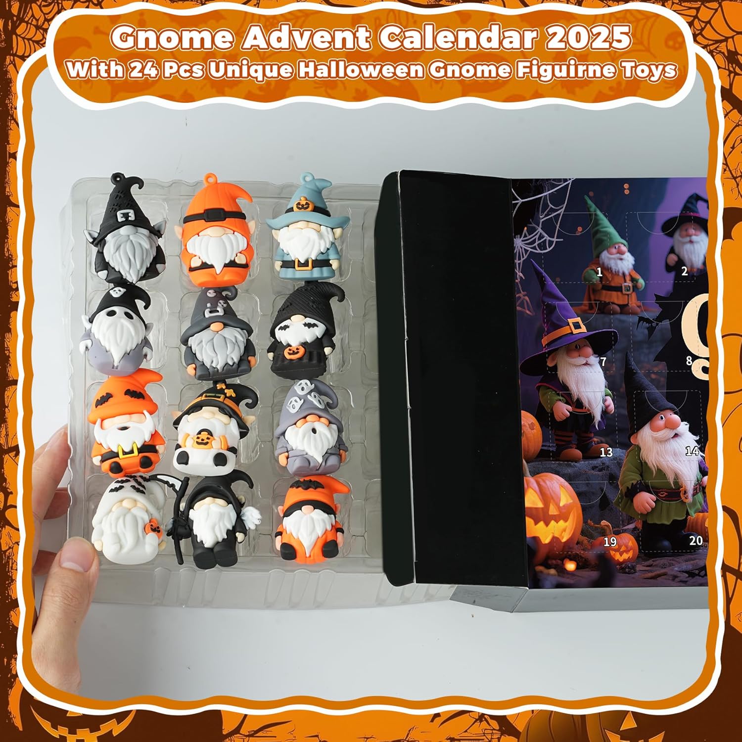 Halloween Gnome Advent Calendar 2026, 24 Day Halloween Countdown Calendar with 24 Collectible Gnome Toys, Boo Basket Stuffers, Halloween Gifts for Kids, Boys & Girls, Classroom Party Favors & Non-Candy Treats