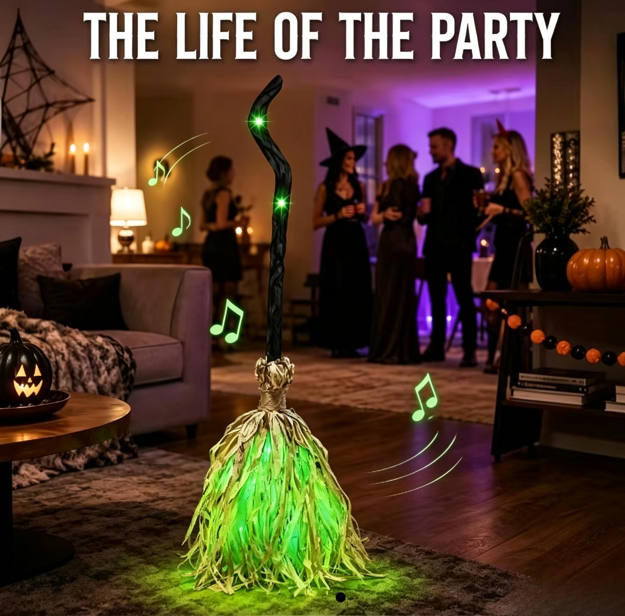 Light Up Halloween Witch Broom 35 Inch, Bendable Glowing Witch Broomstick, Battery Powered Costume Prop for Halloween Cosplay Party Yard Decor Party Decor Supplies Party Decor Design Party Atmosphere Props Scene Decorations