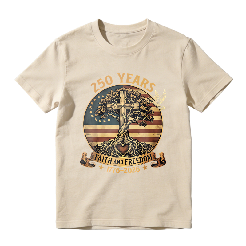 250 Years Faith And Freedom Tree Cross American Flag Unisex Classic T-shirt