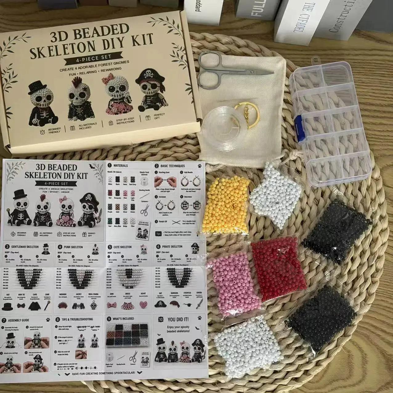 Unisex 3D Beaded Skeleton DIY Kit - 4-Piece Halloween Beading Set with Step-by-Step Instructions, Beginner-Friendly Goth Decor Gift for Adults Unisex 3D Beaded Skeleton DIY Kit - 4-Piece Halloween Beading Set with Step-by-Step Instructions, Beginner-Friendly Goth Decor Gift for Adults