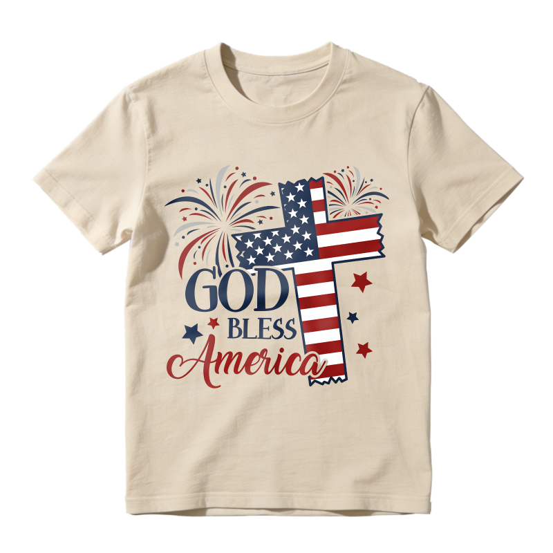 American Flag Cross Fireworks God Bless America Unisex Classic T-shirt