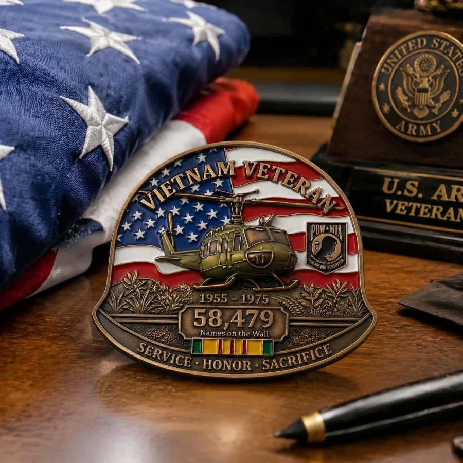 Vietnam Veteran M1 Helmet Tribute Challenge Coin main image