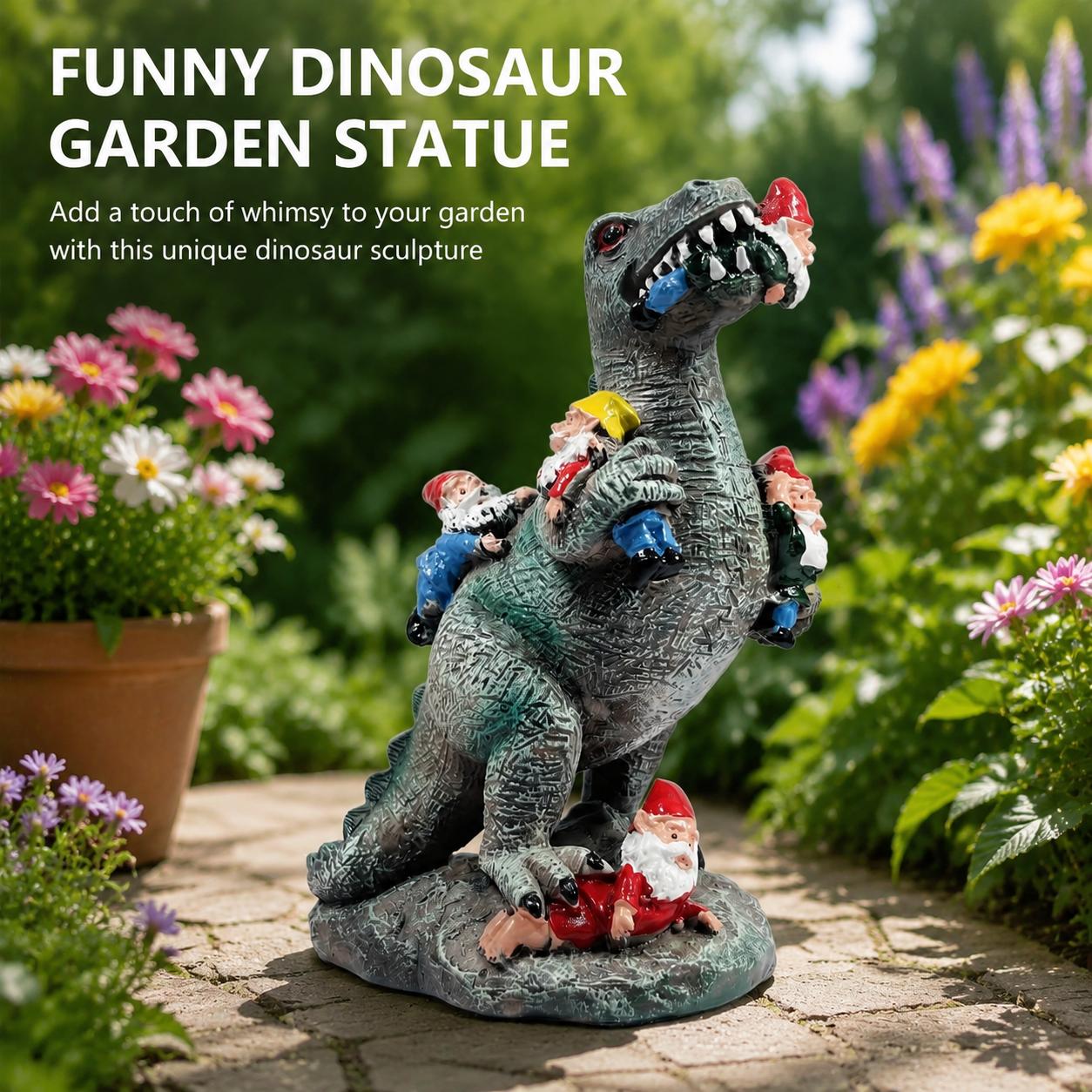 Dinosaur-themed garden decorations, creative cute gnome and dinosaur garden decor, resin craft, home garden decoration, garden gnome statues sports event souvenir Dinosaur-themed garden decorations, creative cute gnome and dinosaur garden decor, resin craft, home garden decoration, garden gnome statues sports event souvenir