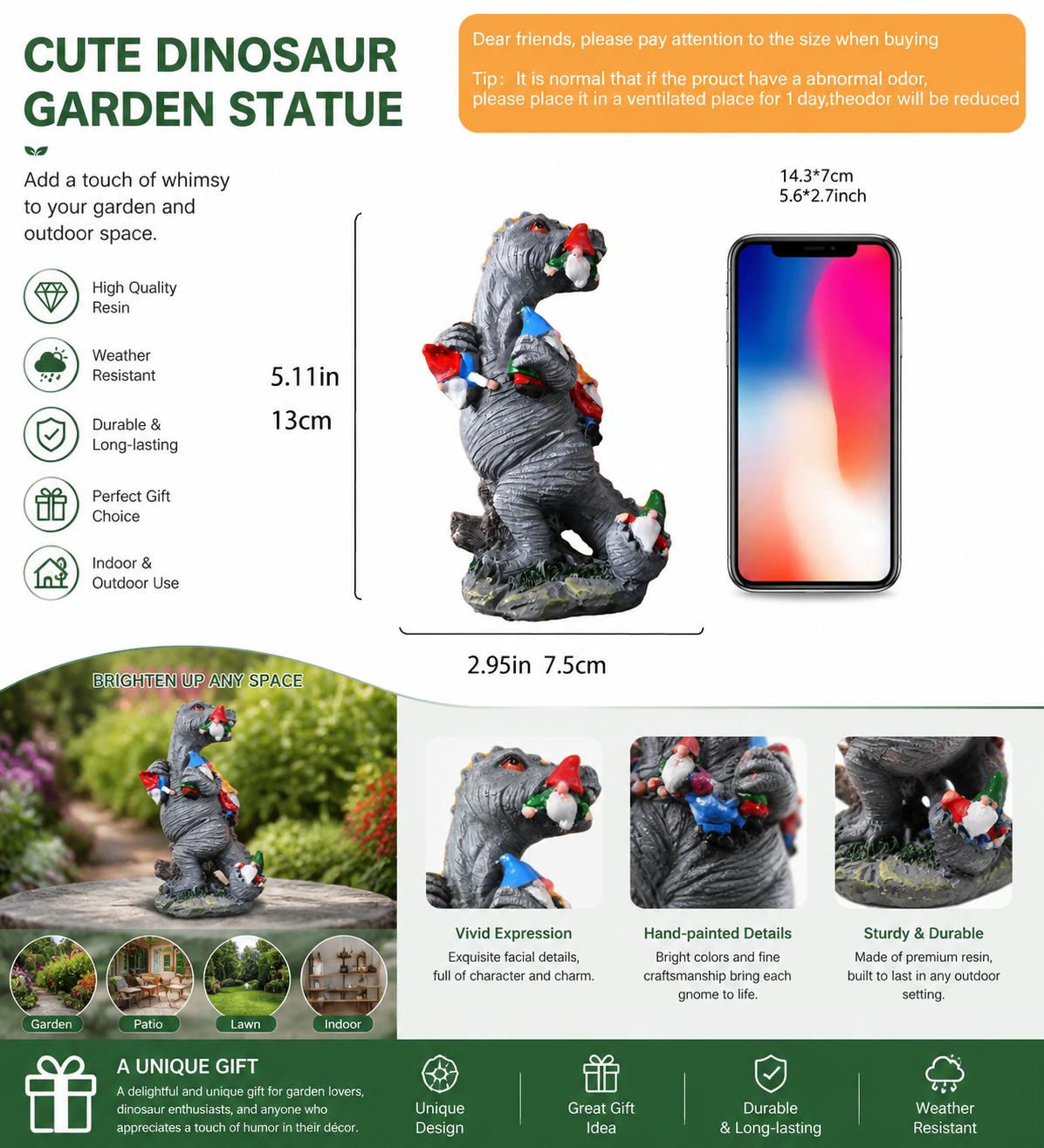 Dinosaur-themed garden decorations, creative cute gnome and dinosaur garden decor, resin craft, home garden decoration, garden gnome statues sports event souvenir Dinosaur-themed garden decorations, creative cute gnome and dinosaur garden decor, resin craft, home garden decoration, garden gnome statues sports event souvenir