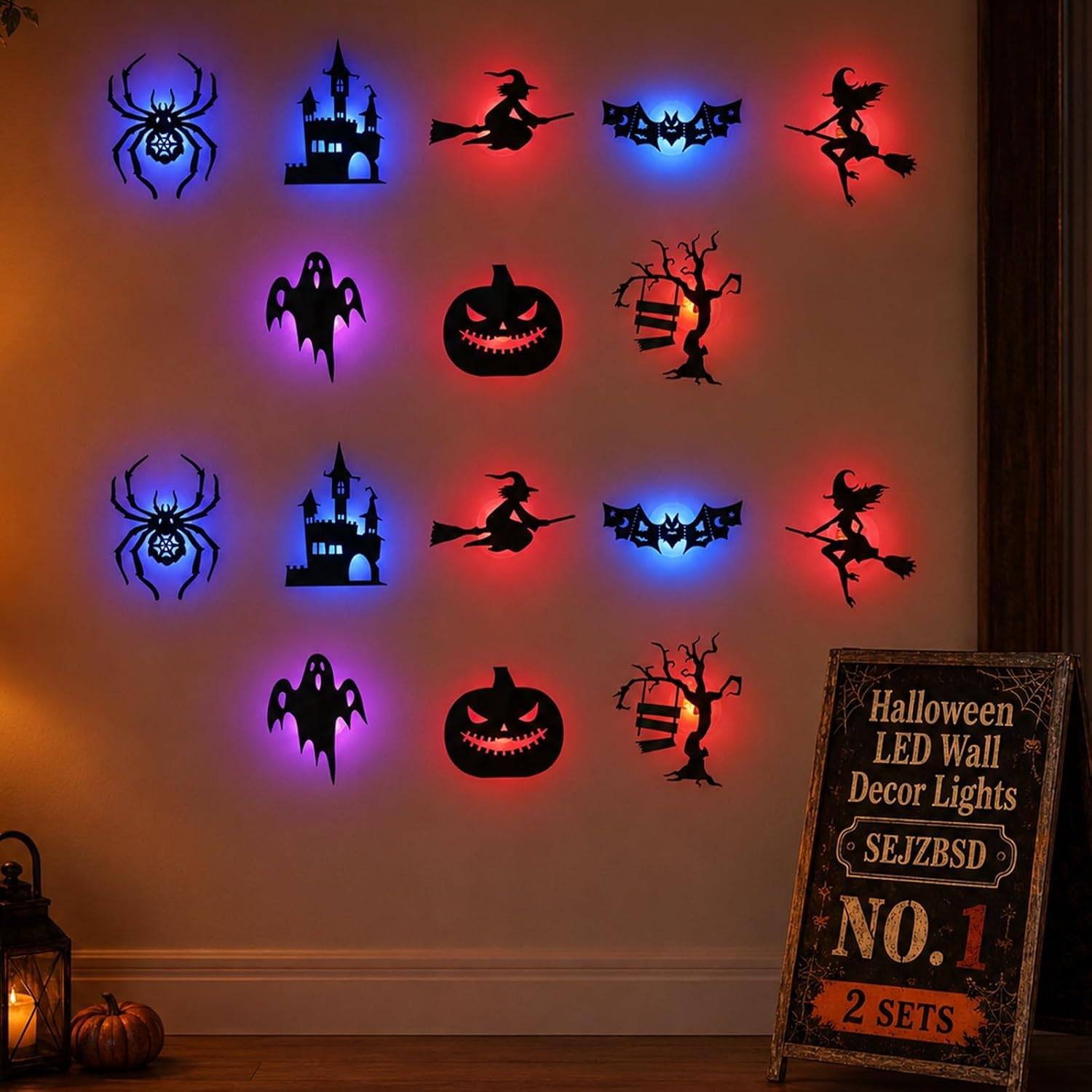 Halloween LED Wall Decor Lights, 3D Glowing Bat Stickers for Indoor Outdoor Use, Removable Light-Up Decals for Window, Room, Party Decoration (Ghost, Spider, Witch Designs)