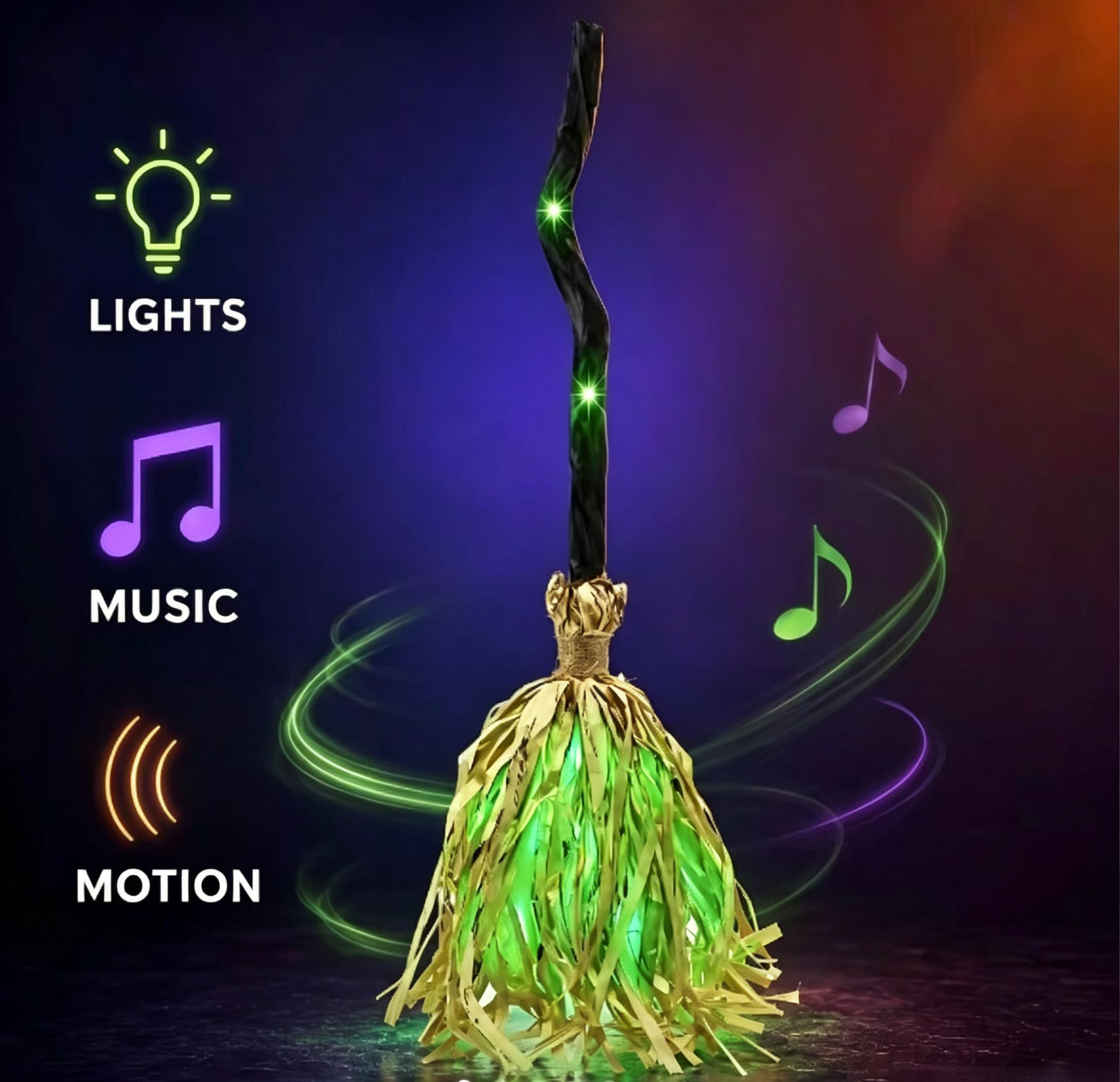 Light Up Halloween Witch Broom 35 Inch, Bendable Glowing Witch Broomstick, Battery Powered Costume Prop for Halloween Cosplay Party Yard Decor Party Decor Supplies Party Decor Design Party Atmosphere Props Scene Decorations