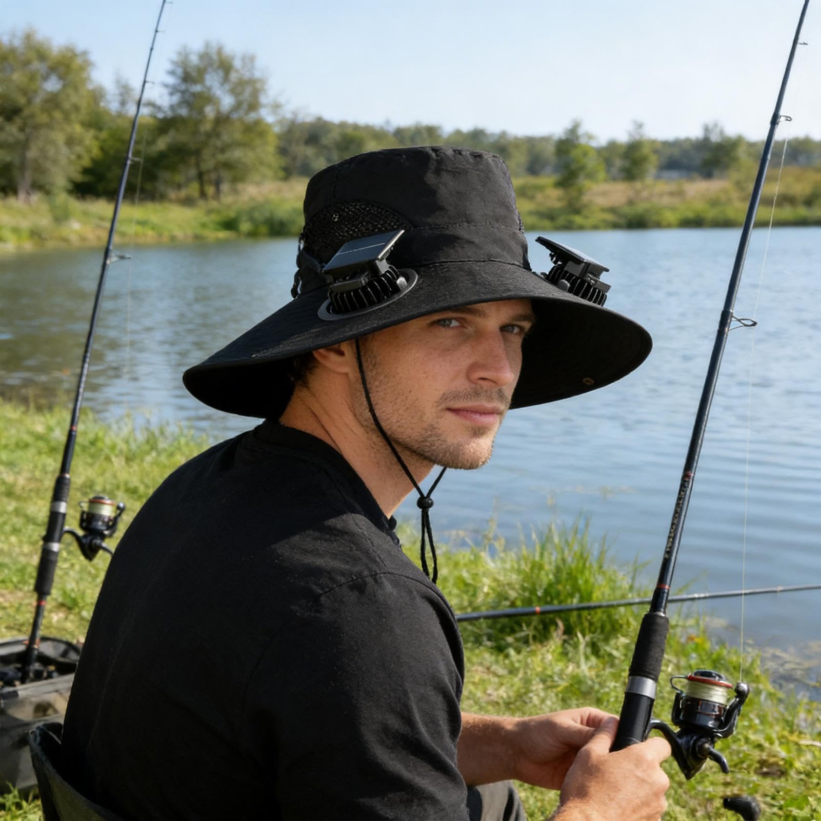 Fishing Hat with Fans, 2025 New Ultralight Solar Fan Sun Hat, Wide Brim Solar Fan Hat Outdoor Fishing UPF 50+