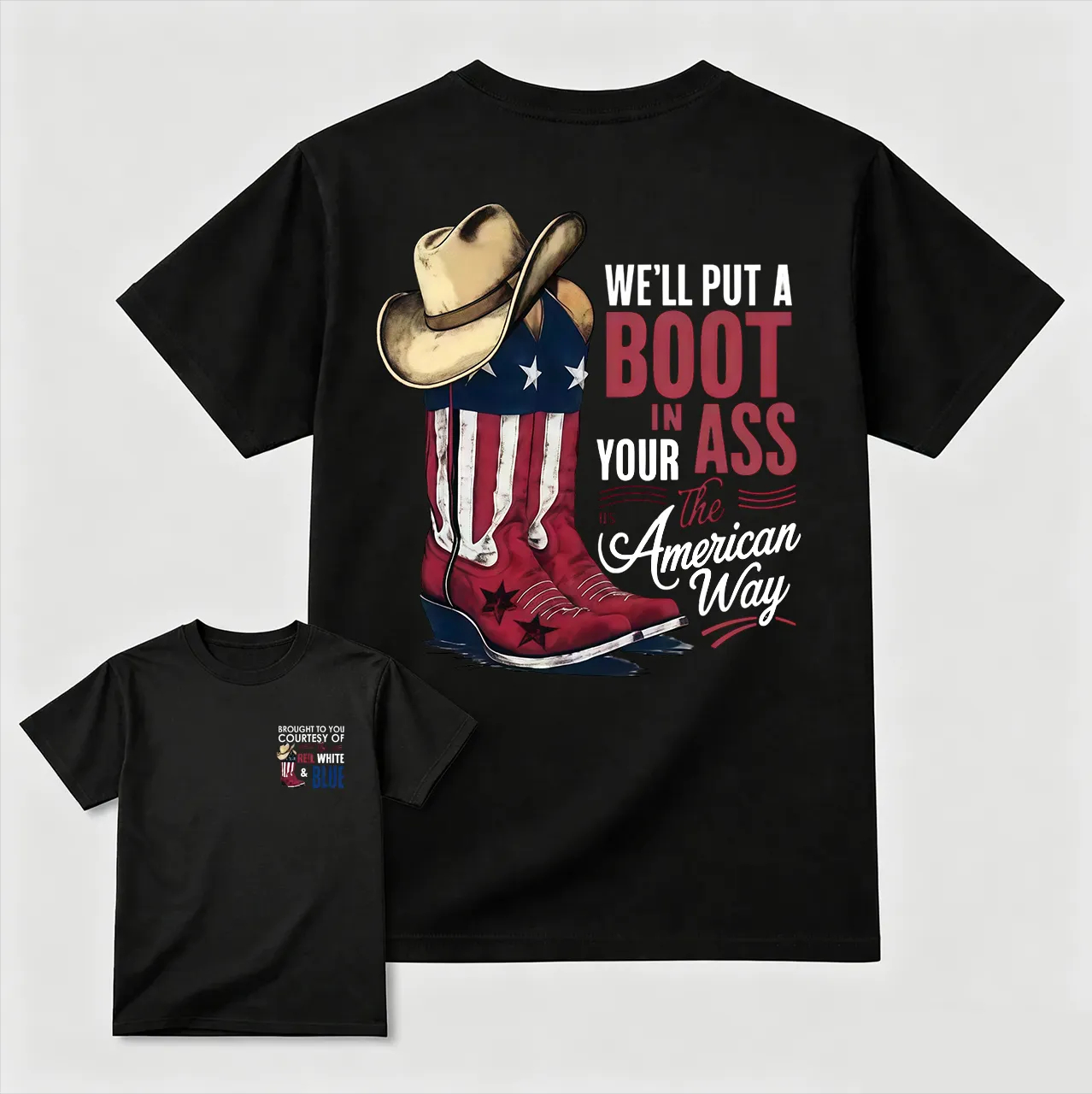 American Cowboy Boots Patriotic Graphic T-Shirt